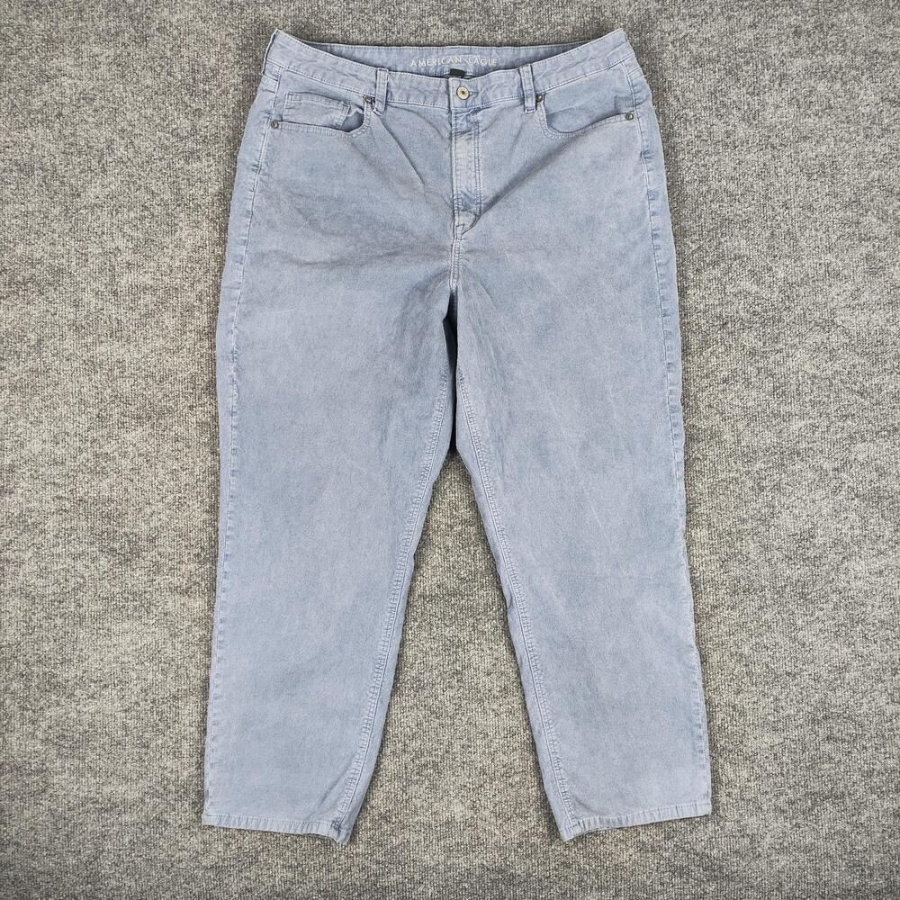 American Eagle Outfitters Mom Straight Jeans Womens 18 Blue High Rise Corduroy